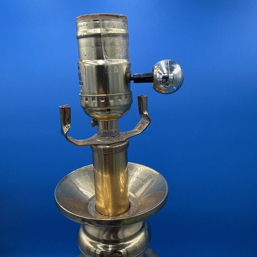 VTG Brass & Pressed Glass Table Lamp Hollywood Regency Footed Base No Shade